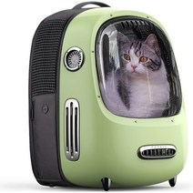 PETKIT 고양이용 캐리백 애완동물 통기성 돌출 방지 기능을 탑재 내장 라이트 인체공학에 근거한 설계 외출, 02 그린
