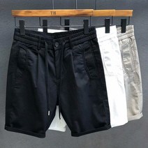 여름 얇은 면 탄성 허리 바지 반바지 남성 느슨한 스트레이트 한국 트렌드 남성 캐주얼 5 점 바지
