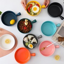 건강센터 리빙나인 북유럽 세라믹 손잡이 그릇, 블랙