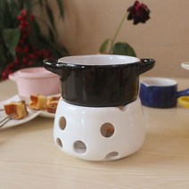 JINGHENG 도자기그릇 세라믹 홈파티 집들이 캠핑음식 치즈 중탕기 초콜릿 요리, 받침+검은 그릇은 덮개 없이 2포크2왁스를 드립니다
