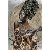 다이아몬드 그림 자수 초상화 홈 장식 남아공 여성 입체 그림 모자이크, Round 90x120cm, XM-297