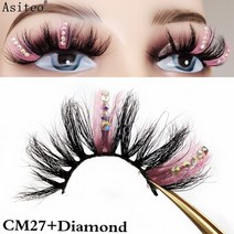 무대 붙이는 속눈썹 Asiteo-뉴 25mm 푹신한 다이아몬드 옴브레 컬러 밍크 5D 내추럴 볼륨 벌크 컬러풀 비건 메이크업, [01] 1 Pair, [01] CM27-Diamond