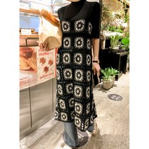 빈티지 루즈핏 러블리 꽃무늬 손뜨개 뷔스티에 롱원피스 2color (수퍼발리)