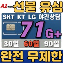 에이원몰 SKT 무제한 선불유심 칩 선불폰 유심카드, 71GB+ 무제한, x2회 60일