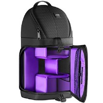 NEEWER Pro 카메라 가방 백팩(컬러 인테리어) 찢어짐 방지 칸막이가 있는 방수 충격 프로텍터 Nikon Canon 및 기타 DSLR 렌즈 삼각대 액세서리와 호환 15.8, 보라색