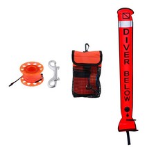 스쿠버 다이빙 안전 소시지 SMB 표면 마커 부표 + 다이브 릴 + 파우치, 나일론 스테인레스 스틸, 4FT 오렌지