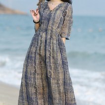 디애이치 다미센 브이넥 모시 원피스