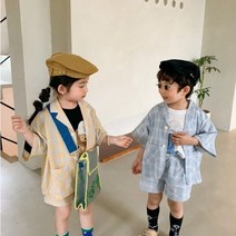국내배송 주니유니 아동 레이븐체크세트 상하복세트 자켓세트 어린이자켓 여름자켓 남매룩 트윈룩