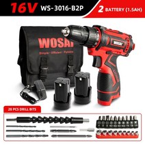 WOSAI-무선 드릴 전기 스크루 미니 드라이버 12V 16V 20V 3/8 인치 무선 전원 DC 리튬 이온 배터리, 프랑스|16V WS-3016-B2P