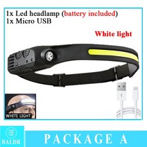 LED 헤드 램프 라이트 KDULIT뉴 웨이브 인덕션 아웃도어 라이딩 B 충전야간 주행 강한 전조등, white A, Built in battery