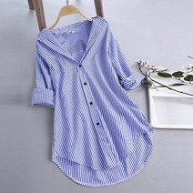 도오빠 줄리 여성 스트라이프 셔츠 봄 간절기 이너 기본템 레이어드 블라우스 카라 셔츠원피스 롱셔츠