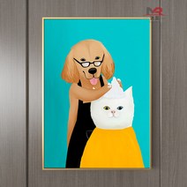 인테리어 액자 동물 그림 시바 미용실 강아지 일러스트 시바견 캐릭터 그림 실내 인테리어, K + 화이트 나뭇결 테두리