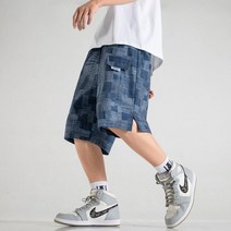 SJW 남성 체크 5부 반바지 스트링밴딩 옆트임 와이드 팬츠 캐주얼 여름 빅사이즈 M~5XL