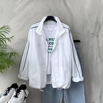[행복여] 배색 띠줄 스트링 루즈핏 캐쥬얼 바람막이 집업