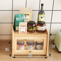 일본식 원목 유리 찬장 컵장 주방 수납장 커피 양념통 화장품 보관함 장식장, 원색 길이 40