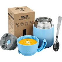 써모스 도시락 보온 식품 용기 17온스 스푼 세트 Food Jar Set, A-1 팩 - 그라데이션 블루