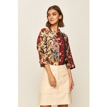 폴라 티셔츠 스페인어 Desigual 여성 카디건 셔츠 프린트 이국적인 스타일 스탠드 업 칼라 패치 워크 비대칭 핫 티슈