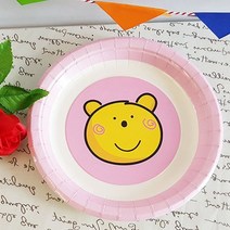 [∂LL7] H30 파티접시(핑크베어)3개-18cm 10매 생일용품 테이블데코 용접시 종이 용기 일회용_h§eEA, §본상품§e, §본상품§e