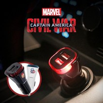 MARVEL 시빌워 3.1A 듀얼USB 차량용 LED시거잭 충전기 자동차 아이언맨 캡틴아메리카, 카와이-아이언맨