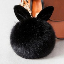 [3+1] 밍크 모피 토끼 대왕 폼폼이 백참 가방참 장식 키링 키홀더, 블랙