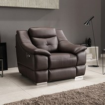 에넥스 프리미엄 에딘 천연면피가죽 전동 리클라이너 소파(1인용), 초코브라운