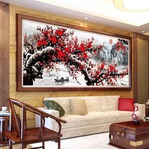 푸아이 3D 보석십자수 붉은 매화 120x50 DIY 거실 사무실 집들이 개업선물 인테리어 소품(사이즈 9종)+행운십자수(30x30)WPP067, 1세트, 250x100cm