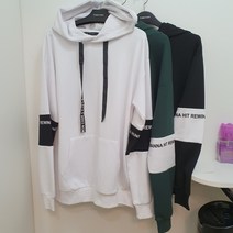 가을 간절기 가격 저렴한 핏이 멋진 스판 오버핏 소매 배색 후드 티 뉴코아울산점