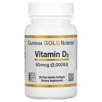 캘리포니아 골드 뉴트리션 California Gold Nutrition 비타민D3 50mcg(2000IU) 피쉬 젤라틴 소프트젤 90정, 1개, 기본