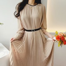 비니케이즈 벨트set 피아노 플리츠주름 쉬폰 롱 원피스 부케순이 결혼식 하객룩 명품스타일 상견례