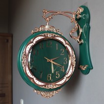 유럽식 크리에이티브 양면 벽시계 무소음 집들이 선물, 초록색