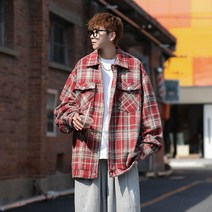 봄가을 남자 빈티지 체크 코트 오버사이즈 힙합 재킷