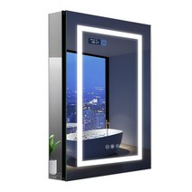 FRALIMK 시계 및 실내 온도 디스플레이가 있는 LED 약 캐비닛 매입형 또는 표면 벽걸이 거울 3가지 색상 조명 조광기 디포거 메이크업 3개 콘센트 USB 50.8