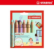 스타빌로 우디 woody 파스텔 3 in 1 수채 일반 유성 색연필 크레용 어린이용, 우디 파스텔 6색 세트, 스타빌로 우디 세트