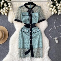 럭셔리 반팔 레이스 키작녀 미니 여름 신부 예복 피로연 상견례 옷차림 결혼식 하객룩 정장 수입원피스