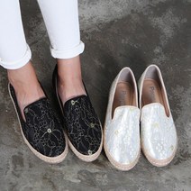 여성단화 2컬러 플라워 자수 레이스 슬립온 에스파듀 국내생산