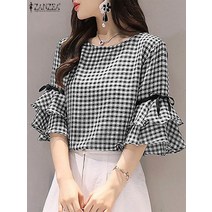 ZANZEA 여성 여름 체크 블라우스