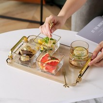 블링블링 골드 손잡이 트레이 쟁반 홈카페 투명트레이, 브라운