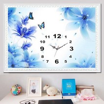 Qiqihar Qinyan 3D 전체DIY 큐빅 보석 십자수세트 푸른 나비 꽃 시계 취미생활 비즈십자수sqq149, 1세트, 70*50cm