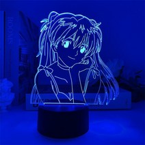 에반게리온 3D 아크릴 스탠드 무드등 만들기 LED DIY 집들이 선물 조명 취침등, 블랙 7색 터치, 아스카 흉상 6937