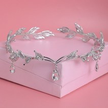 왕관 세련된 고급진 생일 럭셔리 크리스탈 크라운 신부 헤어 액세서리 웨딩 라인석 물방울 잎 티아라 머리띠 앞머리 쥬얼리, [03] Silver