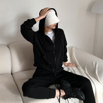 여자 가을 특양면 숏점퍼 학생 데일리 무지 후드집업