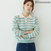 블루종 한정수량/패플단독 카라 단작버튼 줄배색 니트_B2210KN202C