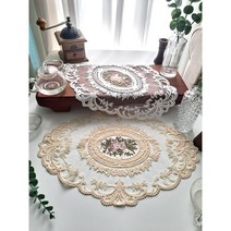 플라워 자수 레이스 테이블매트 타원형 도일리 장식용 패브릭 덮개, 스카이블루, 1개