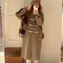 TANC S-2XL 캐주얼 모직 더플코트 가을겨울 아우터 떡복이 롱코트 오버핏 뿔단추 핸드메이드코트