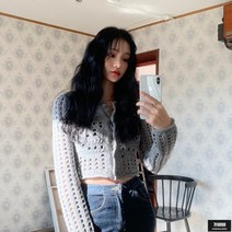 가바바 여성 가디건 구멍 난 유니크 크롭 니트 라운드 가디건 G55908