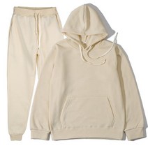 두 조각 세트 캐주얼 양 털 Tracksuit 남자 여자 겨울 여자 세트 대형 후드 긴 소매 까마귀 스포츠 바지, 카키색_S