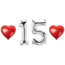 숫자 15 풍선 하트 세트 15살 15세 15주년 15회 결혼 기념 기념일 생일 축하 이벤트 파티용품, 05.실버-소-15