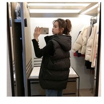 핫템굿템 루즈 무지 면 후드 롱 패딩조끼 3컬러