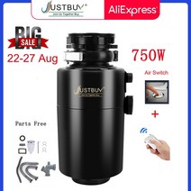 750w 음식물 쓰레기 처리기 헬기 주방 쓰레기 처리 스테인레스 스틸 분쇄기 재료 프로세서, 어댑터 에어 무선, 영국