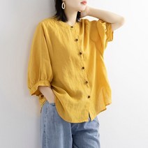 예니브 여성티셔츠 봄 여성 루즈핏 여름 블라우스 면마 빈티지 셔츠 반팔티